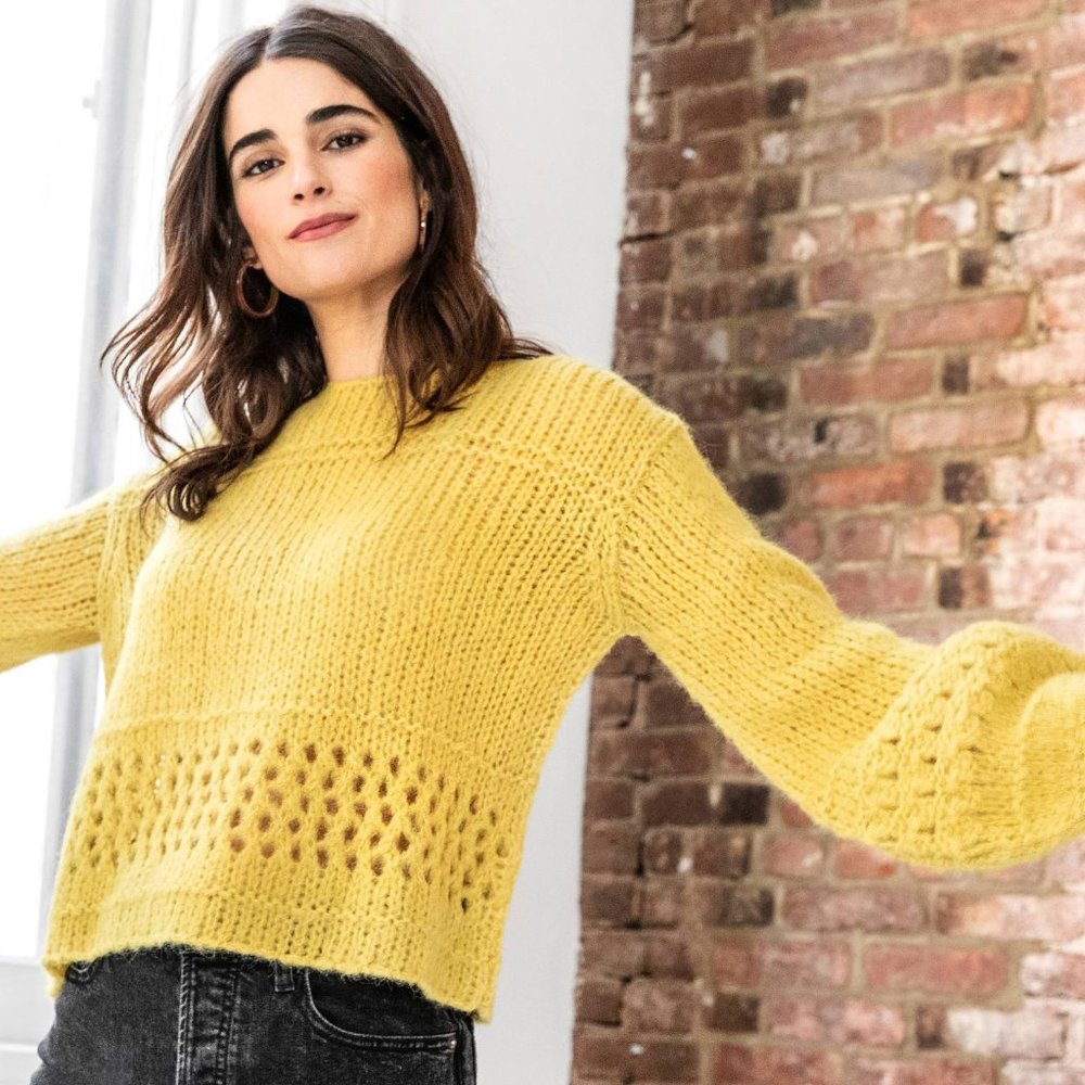 Lilla P Cropped Boatneck Sweater - Citrine / Large